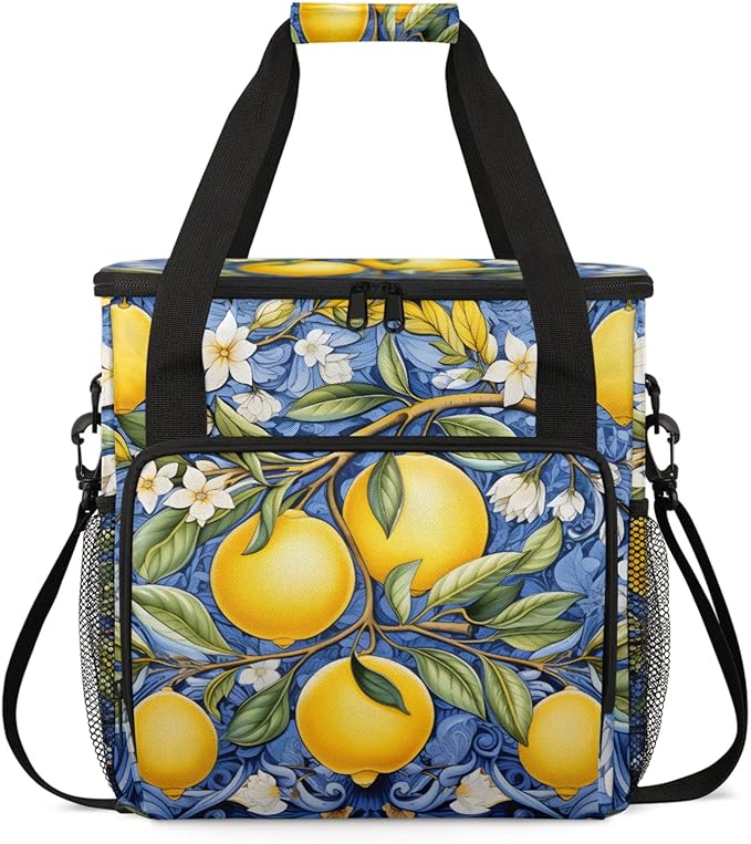 Lemons Coffee Maker Travel Bag for Keurig K-Mini/K-Mini Plus Insulated Waterproof Tote with Pockets for K-Cup Portable Single-Serve Brewer Case