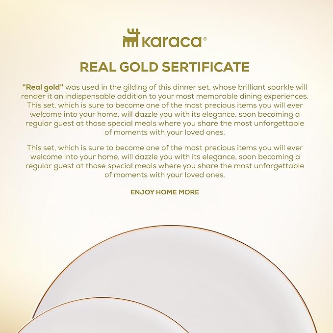 Karaca Santo Gold New Bone 18-Piece Dinner Set for 6 People - 18-Piece Crockery Set with Plates and Bowls Set New Generation Bone China Round Dinnerware Set &amp White Gold Dinner Set