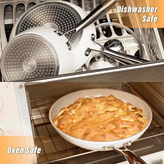 13 Piece Nonstick Kitchen Cookware Set Healthy Ceramic Aluminum Pots and Pans Set Induction/Ceramic Stove Compatible Oven/Dishwasher Safe