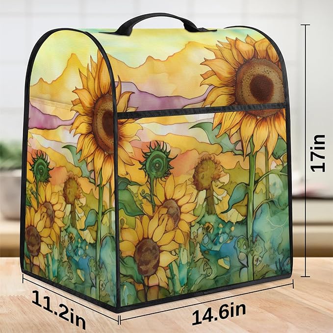cfpolar Kitchen Aid Mixer Cover Compatible with 6-8 Quarts Watercolor Sunflower Plant Stand Mixer Cover Kitchen Aid Mixers Accessories Appliance Organizer Bag Dust Covers with Zipper Pocket