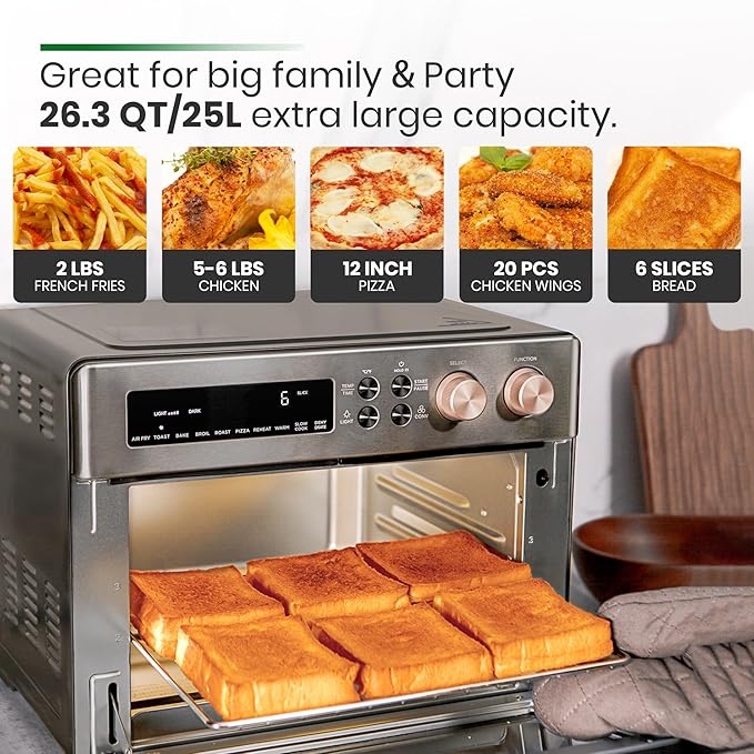 VAL CUCINA Infrared Heating Air Fryer Toaster Oven Extra Large Countertop Convection Oven 10-in-1 Combo 6-Slice Toast Enamel Baking Pan Easy Clean with Recipe Book Black Matte Stainless Steel