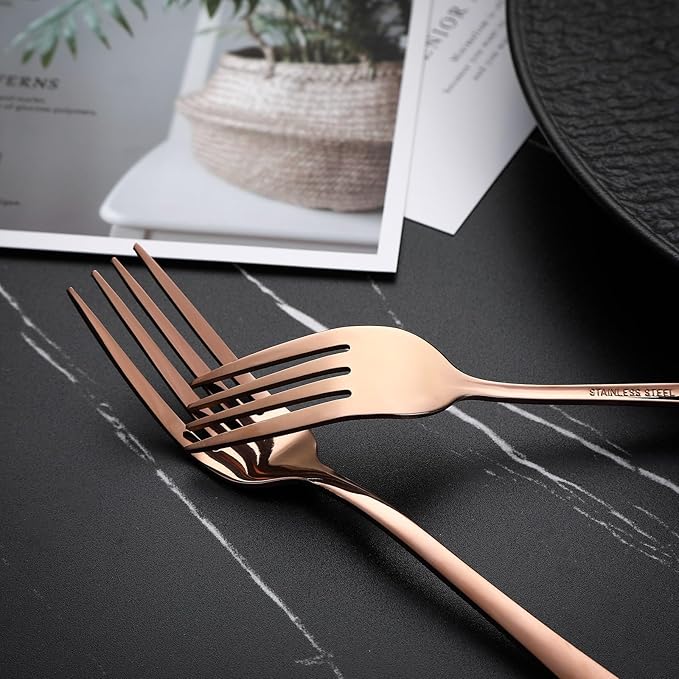 VANDBAO Coppery Flatware Cutlery Silverware Set 20 Pieces Stainless Steel Colorful Utensils Tableware Set Service for 4 Include Knife/Fork/Spoon Reusable Mirror Polished Dishwasher Safe