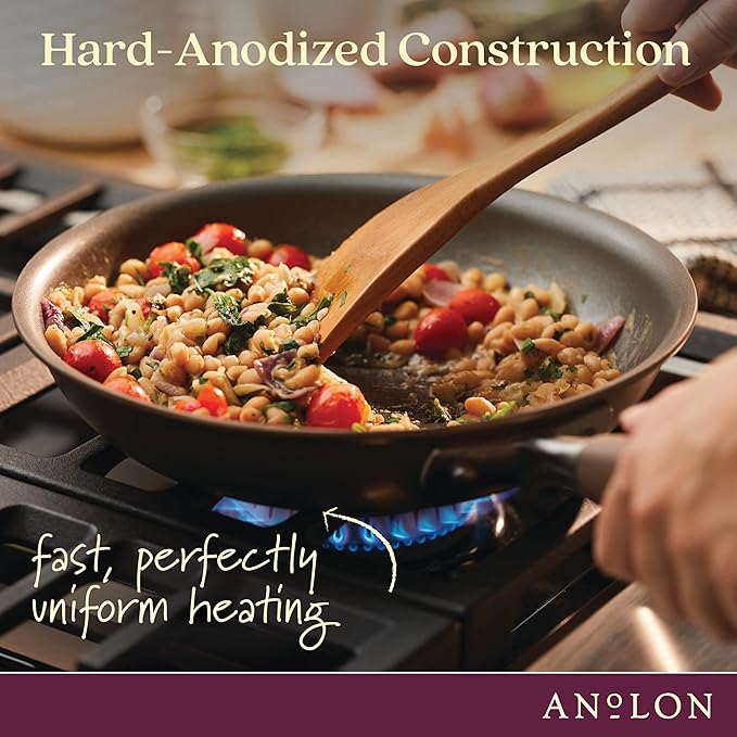 Anolon Advanced Home Glass Lids Stainless Steel and Silicone Handles 2 Piece 10 Inch and 12 Inch Lid Set Bronze