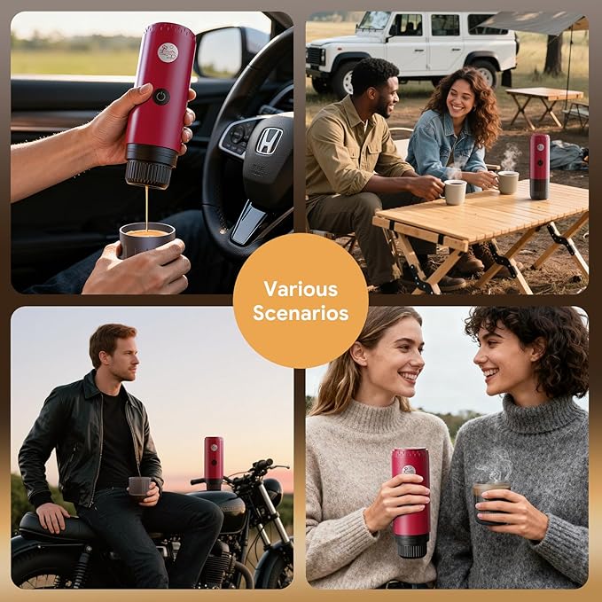 Portable Espresso Machine Travel Coffee Maker for Camping Car Coffee Maker Self-Heating with USB-C 20 Bar 2-in-1 Electric Coffee Maker With Ground Coffee &amp NS Capsule for RV Hiking Office(Whi