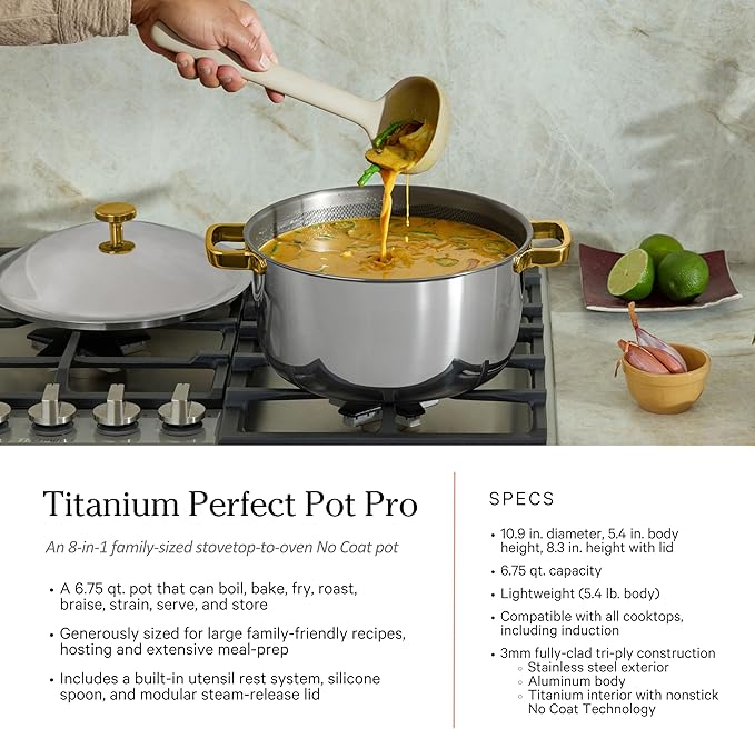 Our Place Titanium Pro Cookware Set | 10-Piece Pots and Pans Set with Always Pan Pro Perfect Pot Pro &amp Minis | Non-Toxic No-Coating Nonstick | Induction &amp Oven-Safe up to 750°F | Gold