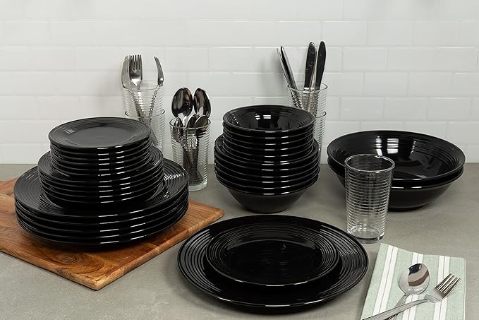 10 Strawberry Street Nova Black Round 62-Piece Dinnerware Set Service for 6