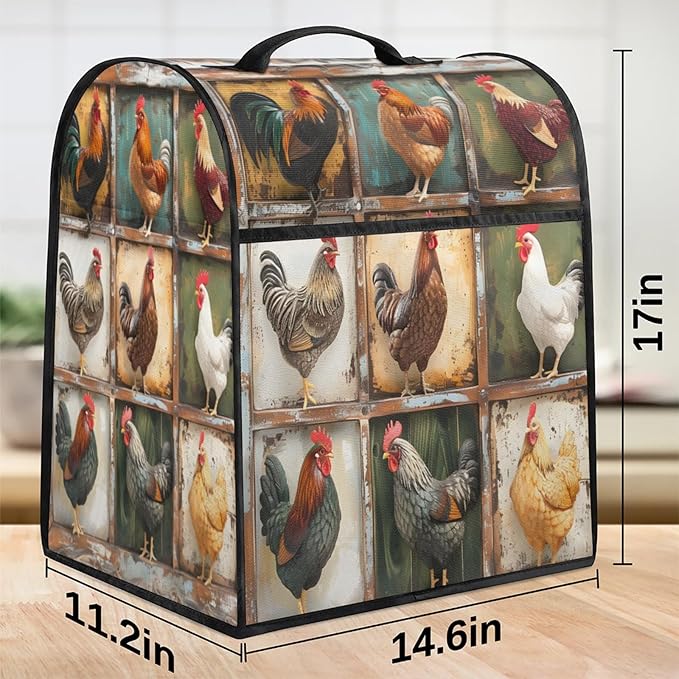 cfpolar Kitchen Aid Mixer Cover Compatible with 6-8 Quarts Animal Cock Retro Stand Mixer Cover Kitchen Aid Mixers Accessories Appliance Organizer Bag Dust Covers with Zipper Pocket