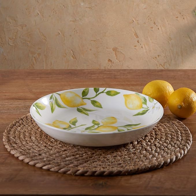 Mikasa Lemons Bone China Lightweight Chip Resistant Set Of 4 Pasta Bowls 8.5 Inch 20 fl oz