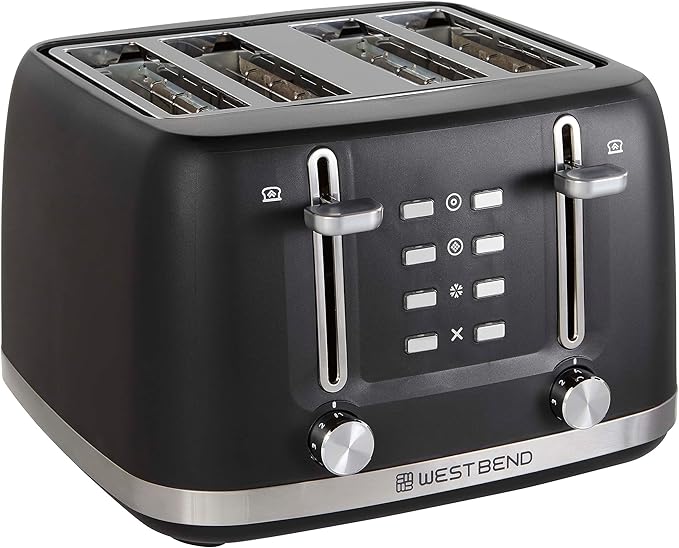 West Bend Toaster 4-Slice Extra-Wide and Deep Slots with 3 Functions and 7 Shade Settings Manual Toast Lift Lever Auto Shut-Off and Removable Crumb Tray 1500-Watts Black
