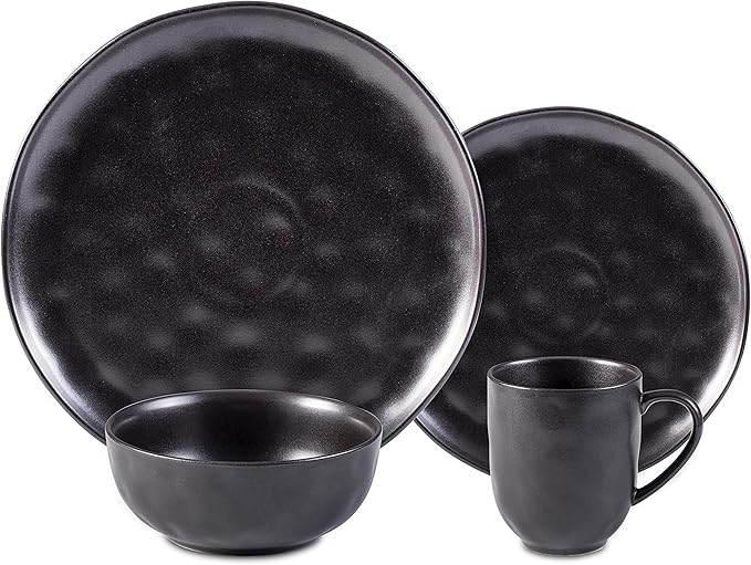 Organic Stoneware Sky Star 16pc Dinner Set Reactive Glaze Black