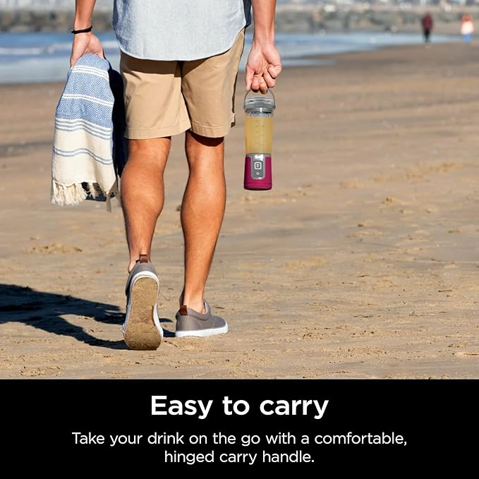 Ninja Blast 16 oz. Personal Portable Blender with Leak Proof Lid and Easy Sip Spout Perfect for Smoothies Cordless USB-C Rechargeable Dishwasher Safe Parts (Renewed) (Cranberry Red)