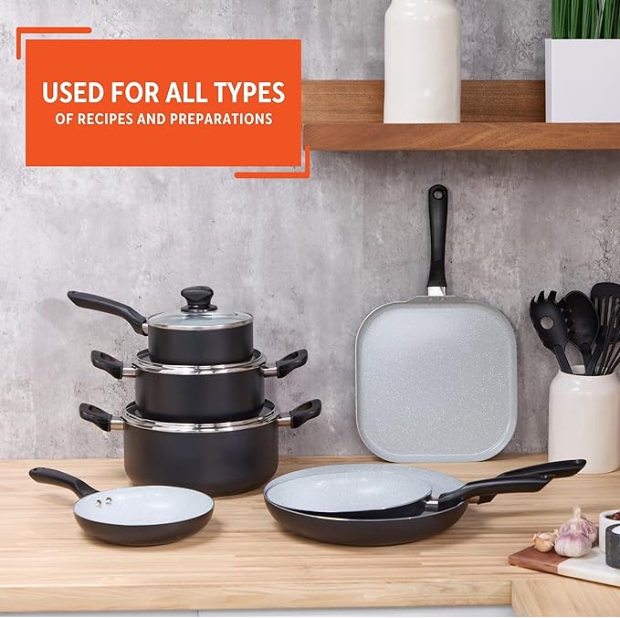IMUSA Nonstick Ceramic Cookware Set 14-Piece with Soft-Touch Handles Aluminum Black