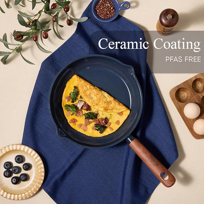 CAROTE 21pcs Cookware Set Nonstick Pots and Pans Set Ceramic Cookware Set Induction Cookware Non toxic Healthy Non Stick Kitchen Cooking Set PFAS PTFE Free Blue