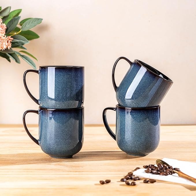 LERATIO Ceramic Dinnerware Sets for 416-Piece Reactive Glaze Plates and Bowls Set with MugsHighly Chip and Crack Resistant | DishwasherMicrowave &amp Oven Safe Dishes set-Blue