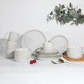 TABLE 12 Dinnerware Set Parchment Embossed Dish Set for 4 with Dinner Plates Dessert and Salad Plate Set Bowl Set and Mugs Simple Modern Kitchenware White 16-Piece