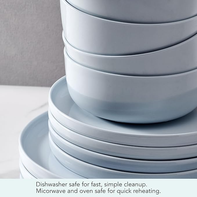 Mikasa Madison Misty Blue Bone China Dinnerware Set 12-Piece Service for 4 Includes Dinner Plates Salad Plates and Cereal Bowls Dishwasher Safe