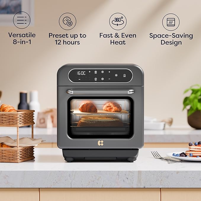 CIARRA 8-in-1 Steam Oven Countertop with Air Fryer 13QT Mini Convection Toaster Oven with Steam Rapid Steam Air Fry Vapor Bake Steam Clean Bake Dried Ferment Grey