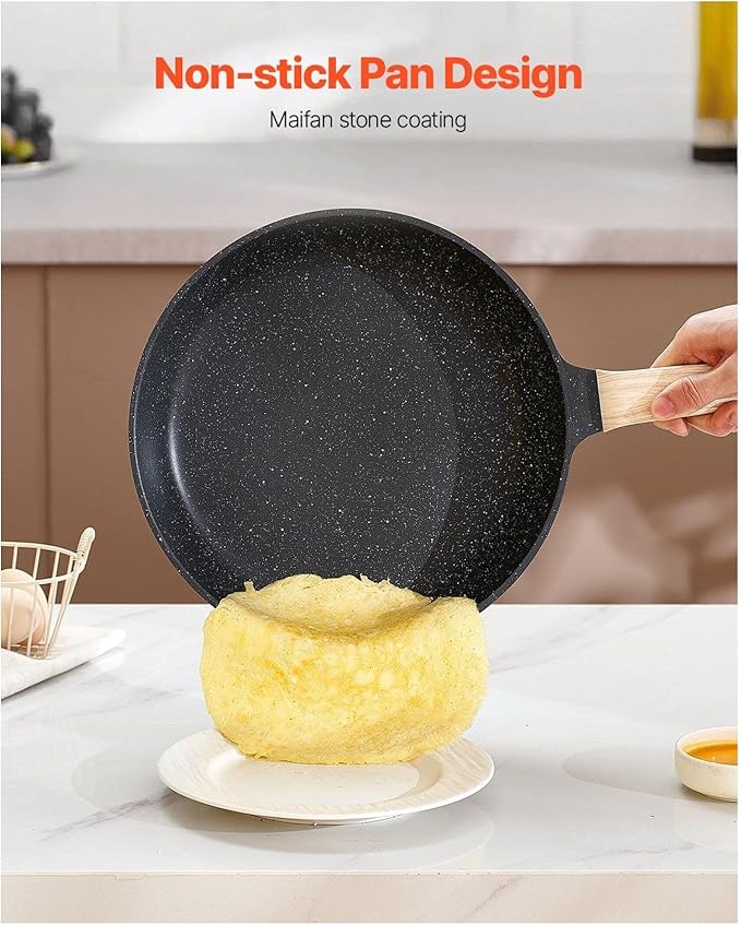 17 Piece Pots and Pans Set Nonstick Granite Cookware Induction Compatible Kitchen Set - Black
