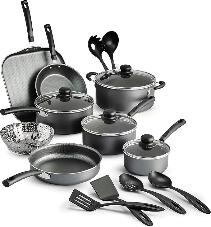 18-Piece Non-Stick Cookware Set Steel Gray Pots and Pans with Lids Kitchen Cooking Set for Everyday Cooking