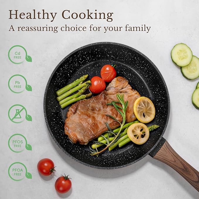 EWFEN 25 Pcs Pots and Pans Set Nonstick Ceramic Cookware Sets Healthy Non-Toxic Large Capacity Induction Compatible Cooking Set with Frying Pans &amp Saucepans PFAS/PTFE/PFOA Free Classic Blac