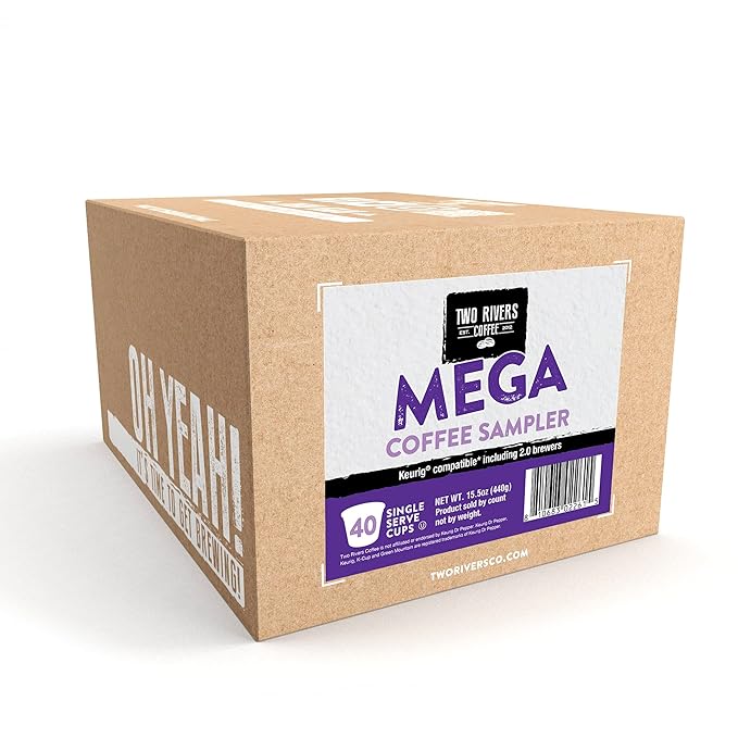Two Rivers Coffee Mega Coffee Lovers Pods Compatible with K Cup Brewers Including 2.0 Pods Mega Coffee 40 CountTRC MS40