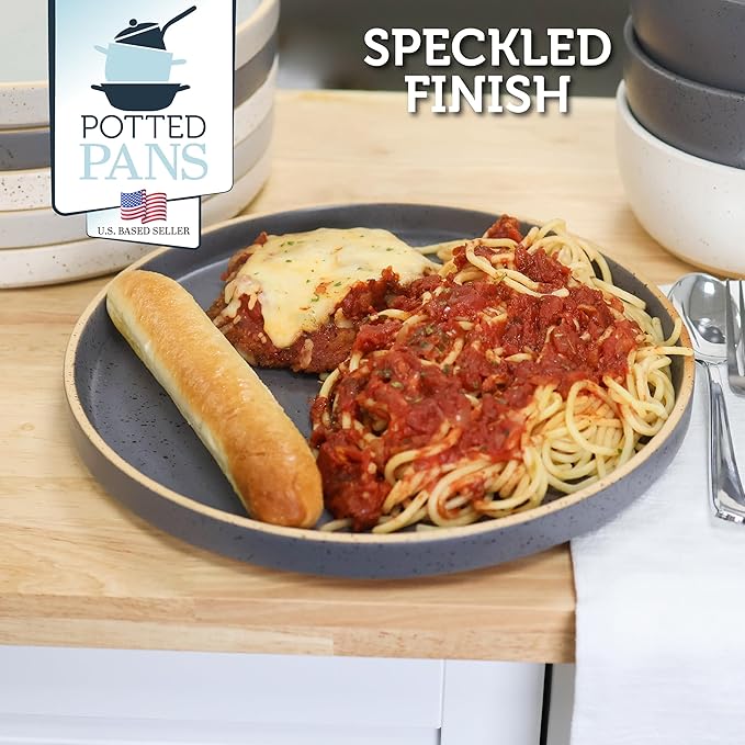 Ceramic Plates - 6 Piece Neutral Flat Porcelain Dish Set - 10.5in Modern Dishes with Lipped Edge for Everyday Kitchen Use - Oven Dishwasher and Microwave Safe Ceramic Dinnerware Sets