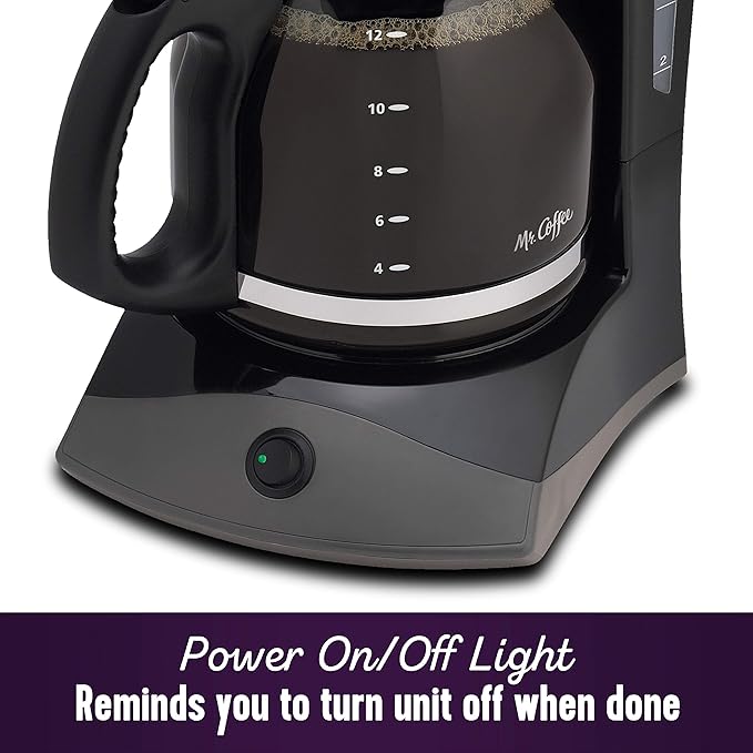 Mr. Coffee Black Coffee Maker 12 Cups with Auto Pause and Glass Carafe Perfect for Home and Office Use