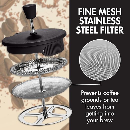 Primula French Press Coffee Maker Heat Resistant Borosilicate Glass with Stainless Steel Filters 8 Cup 34 oz Black
