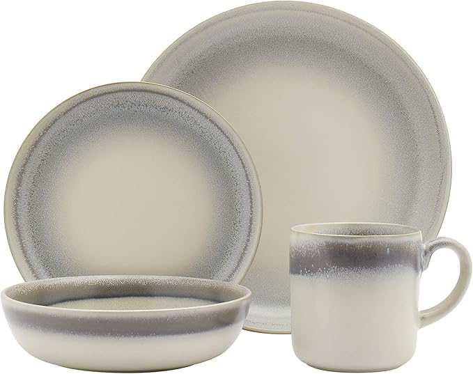 Tabletops Gallery Industrial Farmhouse Dinnerware- Stoneware Dishes Service for 4 Dinner Salad Appetizer Dessert Plate Bowls 16 Piece Hudson Dinnerware Set with Reactive Glaze