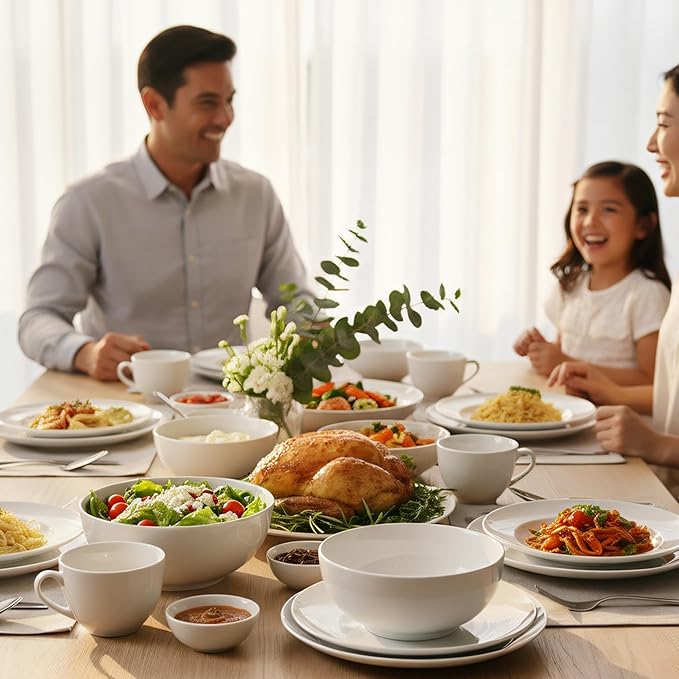 16-Piece Dinnerware Set for 4 White Porcelain Plates and Bowls Chip Resistant Dishwasher Safe for Family Dining and Daily Use