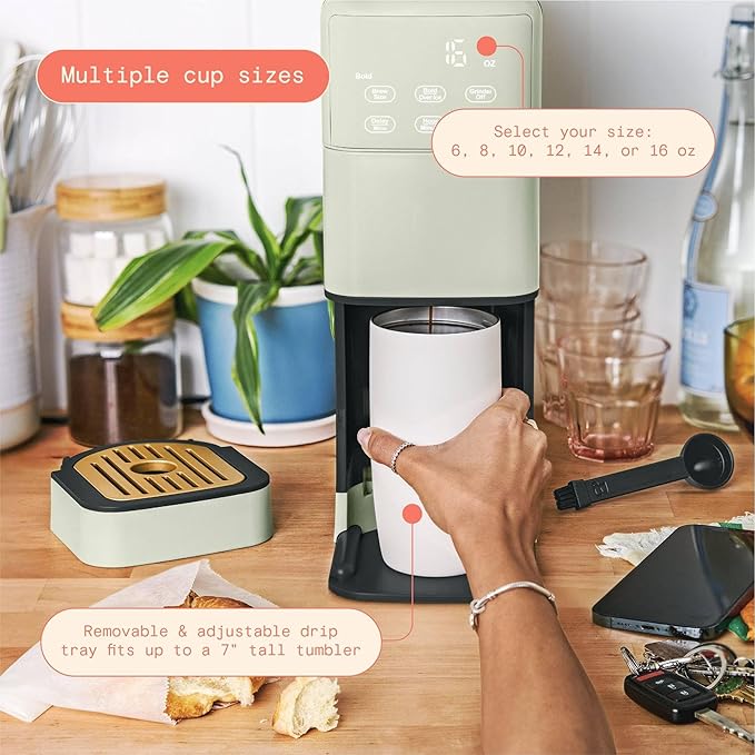 Perfect Grind™ Programmable Single Serve Coffee Maker White Icing by Drew Barrymore (Sage Green)