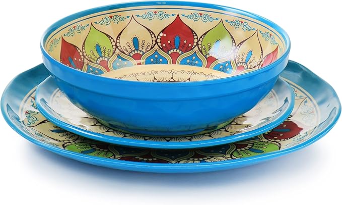 Elama Camilla 12 Piece Melamine Dinnerware Set Multi Colored