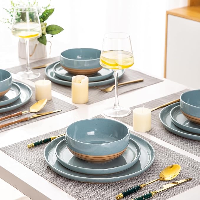 AmorArc Ceramic Dinnerware Sets for 4 16 Pieces Handpainted Plates and Bowls Set with Rustic Terracotta Underside Scratch Resistant Stoneware Dishes Set Dishwasher &amp Microwave Safe