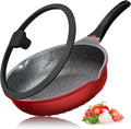 Vinchef Nonstick Skillet with Lid 11In/5Qt Aluminum Deep Frying Pan with Lid and Heat Indicator Anti Scratch and Anti Stain Deep Saute Pan Induction Compatible