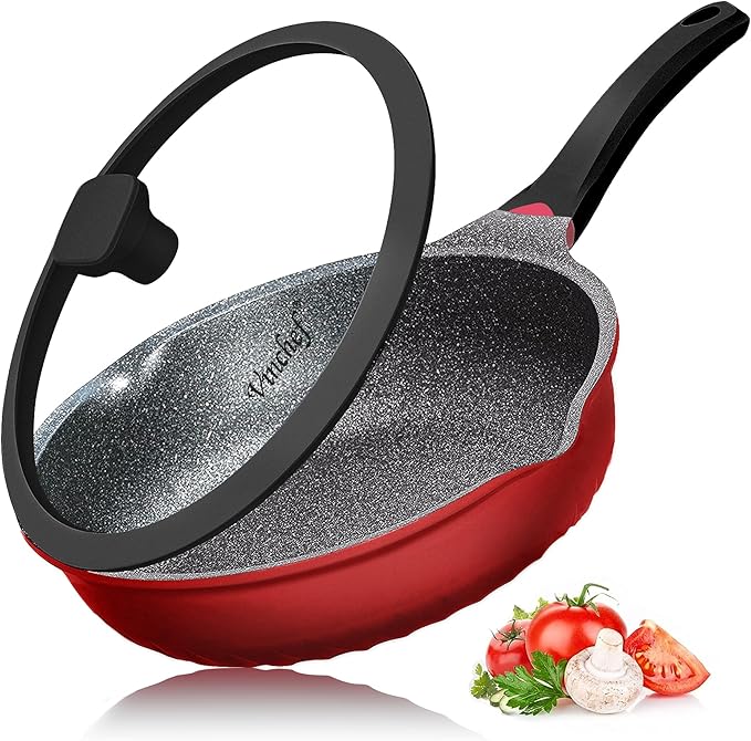 Vinchef Nonstick Skillet with Lid 11In/5Qt Aluminum Deep Frying Pan with Lid and Heat Indicator Anti Scratch and Anti Stain Deep Saute Pan Induction Compatible