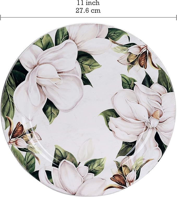 Bico Magnolia Floral Ceramic 12 pcs Dinnerware Set Service for 4 Inclusive of 11 inch Dinner Plates 8.75 inch Salad Plates and 26oz Cereal Bowls for Party Microwave &amp Dishwasher Safe