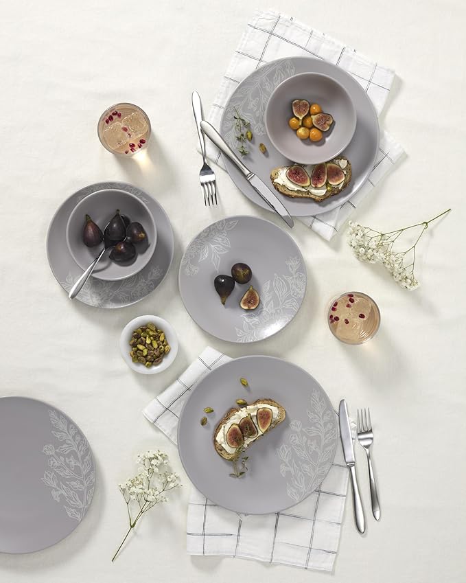 Oneida 897506 Roseto 12-Piece Dinnerware Set Pumice Grey