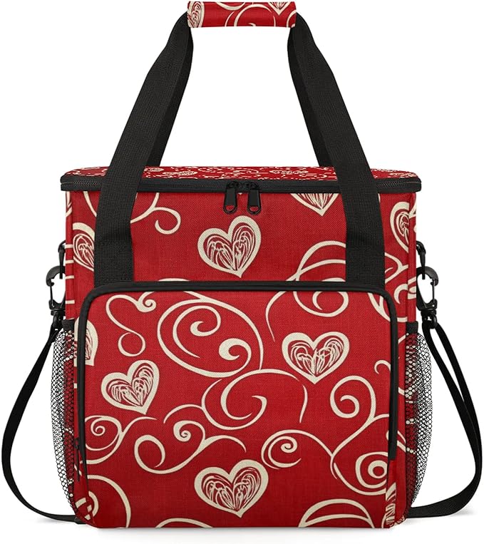 Red Coffee Maker Travel Bag Heart Insulated Grocery Bag Travel Picnic Leakproof Cooler Bags With Shoulder Strap