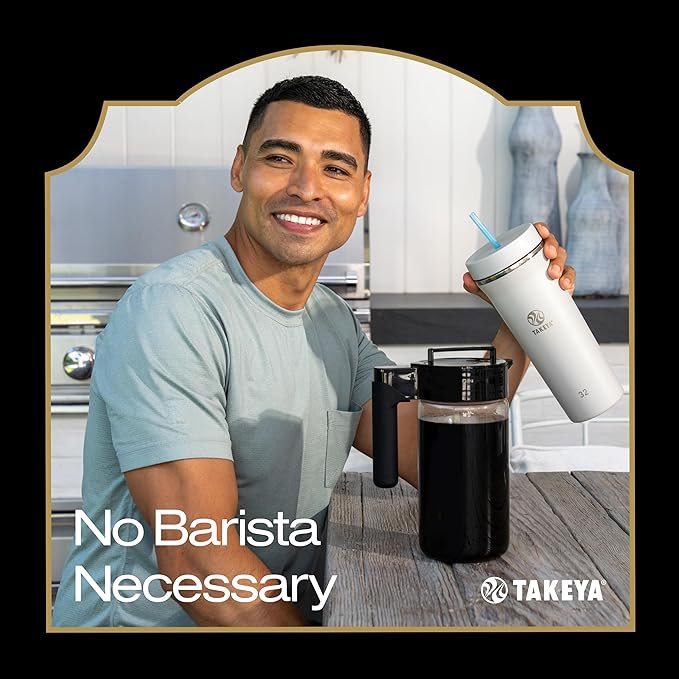 Takeya Glass Cold Brew Coffee Maker for Iced Coffee Airtight Pitcher Premium Quality 2 Quart Black Lid and Handle