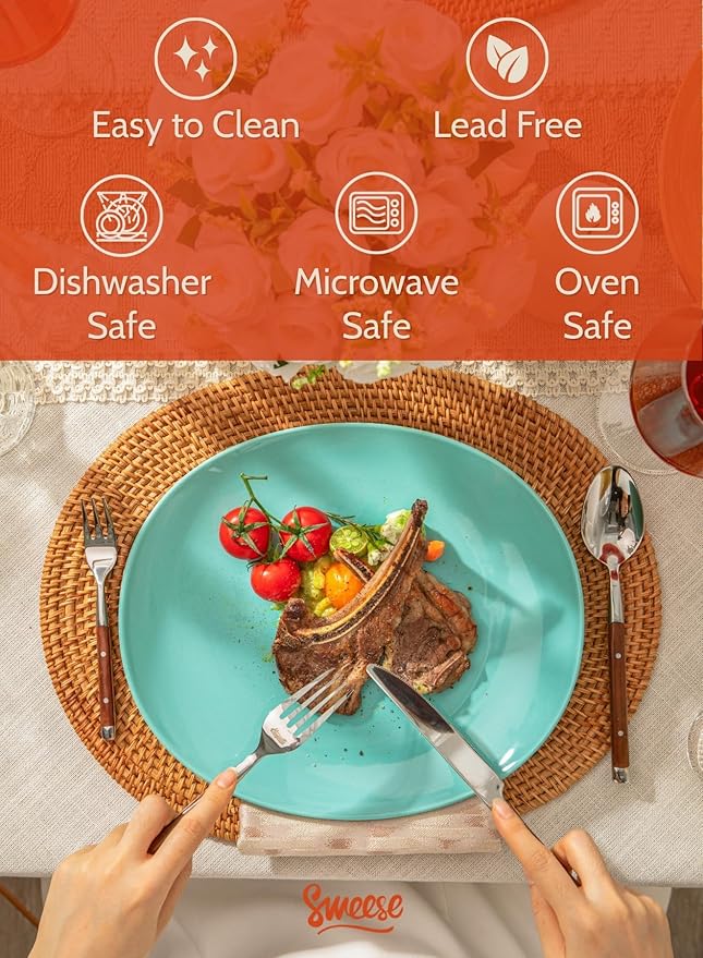 Sweese Porcelain Dinner Plates - 11 Inch Dinner Plates Set of 6 - Dishwasher Microwave Oven Safe - Azure Dreamscape Color