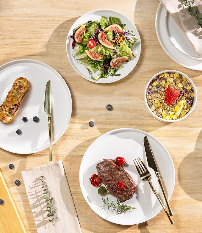 TheTerra Ceramic Dinnerware Sets for 6 18 Pieces Porcelain Lightweight Plates and Bowls Sets Scratch Resistant Dish Set Oven &amp Microwave &amp Dishwasher Safe Bright White