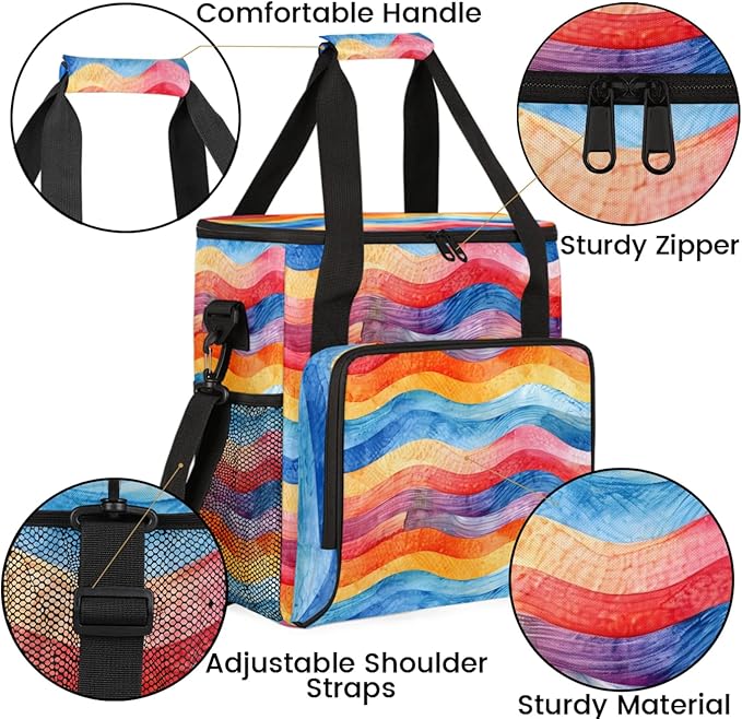 Wavy Striped Coffee Maker Travel Bag for Keurig K-Mini/K-Mini Plus Insulated Waterproof Tote with Pockets for K-Cup Portable Single-Serve Brewer Case