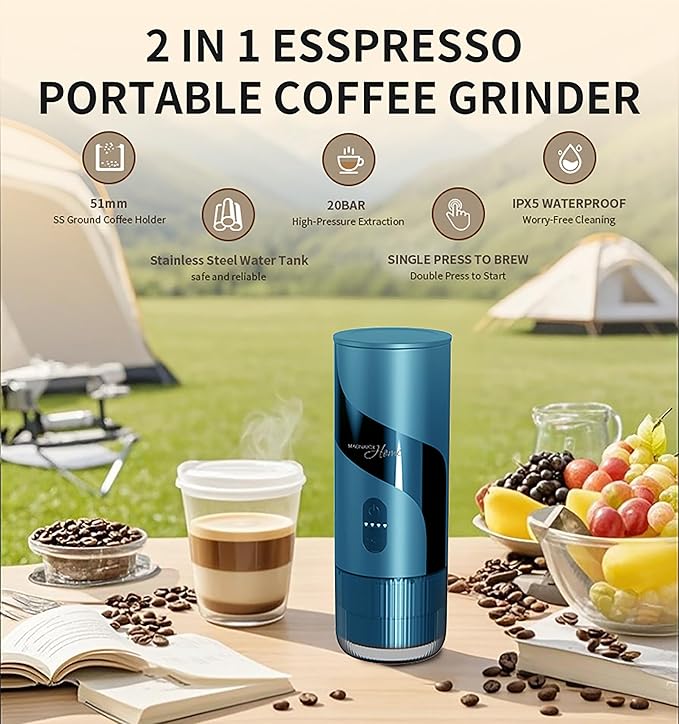 Magnavox HOME Portable Espresso Coffee Maker (Grounds or Pods) with Fast Brew Technology &amp Single Touch Control Ideal for Offices or Travel