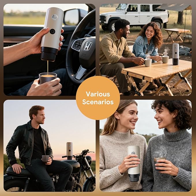 Portable Espresso Machine Travel Coffee Maker for Camping Car Coffee Maker Self-Heating with USB-C 2 in 1 With Ground Coffee &amp NS Capsule for RV Hiking OfficeChristmas Gifts for Men(White)