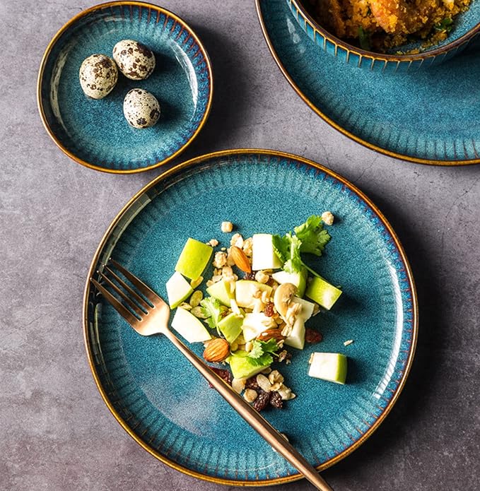 Nordic Style Starry Sky Series Dinnerware Sets Plate and Bowl Sets Kitchen Creativity Ceramic Dish Set Service for 6/8 Person Dinner Plates Salad/Pasta Bowl Microwave Dishwa