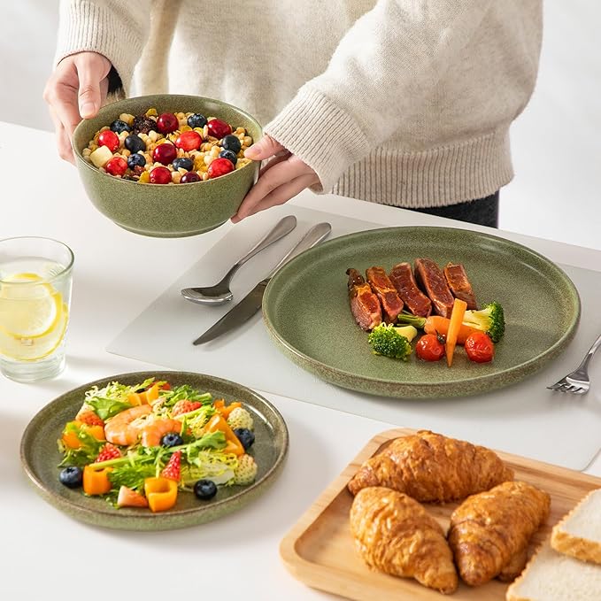 vancasso ZERMATT Stoneware Plates and Bowls Sets for 6 18 Pieces Dinnerware Set for Kitchen Chip Resistant Reactive Glaze Dishes Dishwasher &amp Microwave Safe Green