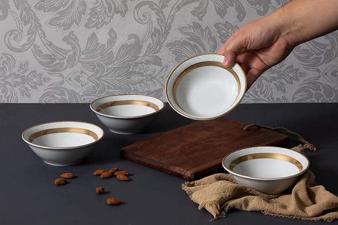 48 Piece Gorgeous Dinnerware Sets for 8 – Porcelain Plates Cups Saucers and Bowls – Elegant Rope Gold Design Dishware – Dish Set for Kitchen Table Formal Dining or Everyday Use (Rope Gold)