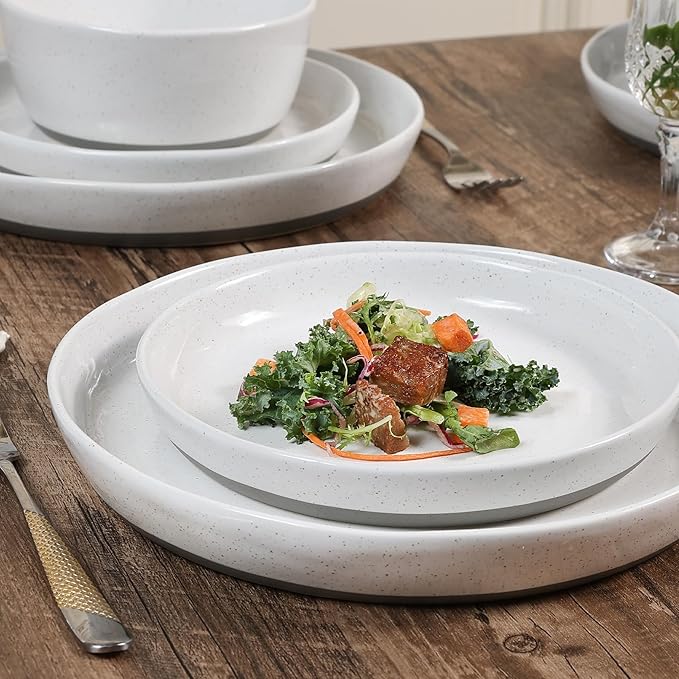 Ceramic Dinnerware SetsPorcelain Plates and Bowls Set with Rustic Terracotta Underside Scratch Resistant 12 Pieces Stoneware Dishes Set Dishwasher &amp Microwave SafeWhite(Brown)