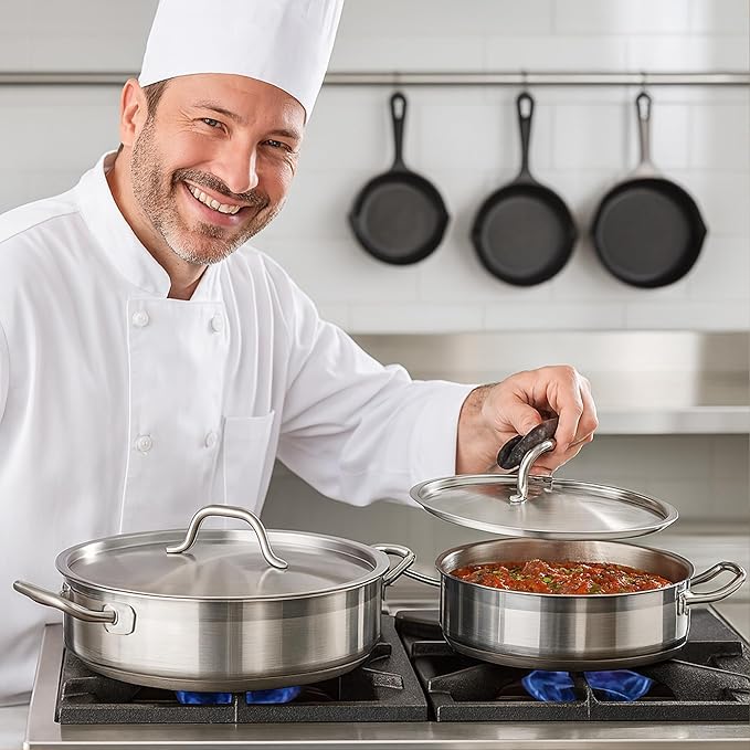 Stainless Steel Cookware Set With 3 Qt. Saucier 3 Qt. Saute And 9.5 Frying Pan Stainless Pots And Pans For Kitchen Clad (5 Piece)