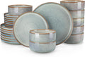 vancasso PLAYA Plates and Bowls Sets 24 Pieces Light-Blue Dinnerware Sets for Kitchen Reactive Glaze Dishes Set for 8 Dishwasher and Microwave Safe
